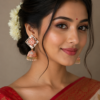 Peach floral mirror work jhumka earrings with gold finish and bead drops for women, ideal for wedding, festive and ethnic wear.