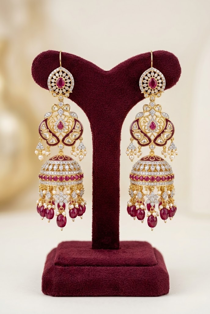 Designer gold earrings for women by Shine Gehna