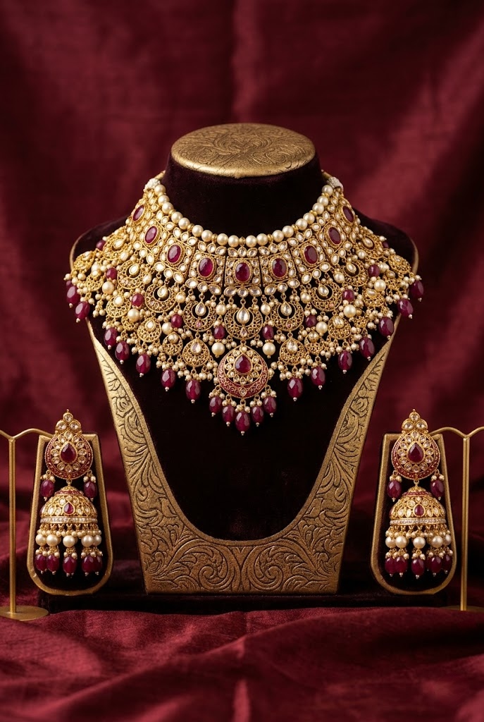 Luxury jewelry set with necklace and earrings by Shine Gehna