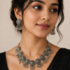 Ethnic Jewellery for Women Elegant handcrafted oxidised silver choker necklace set with matching earrings for ethnic and festive occasions.