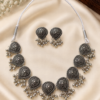 Oxidised Silver Choker Necklace Set Handcrafted Oxidised Silver Choker Necklace Set with Matching Earrings for Women