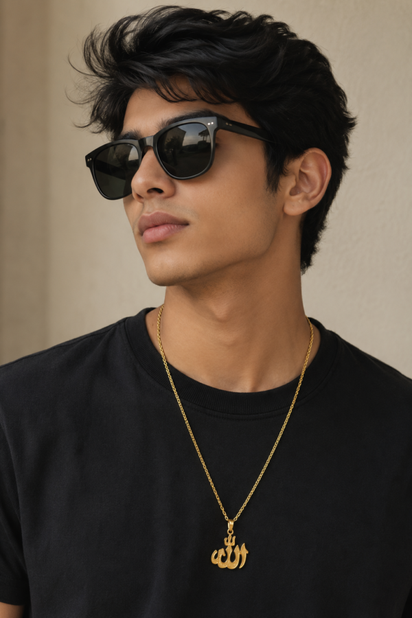 Gold Finish Allah Pendant Chain Necklace