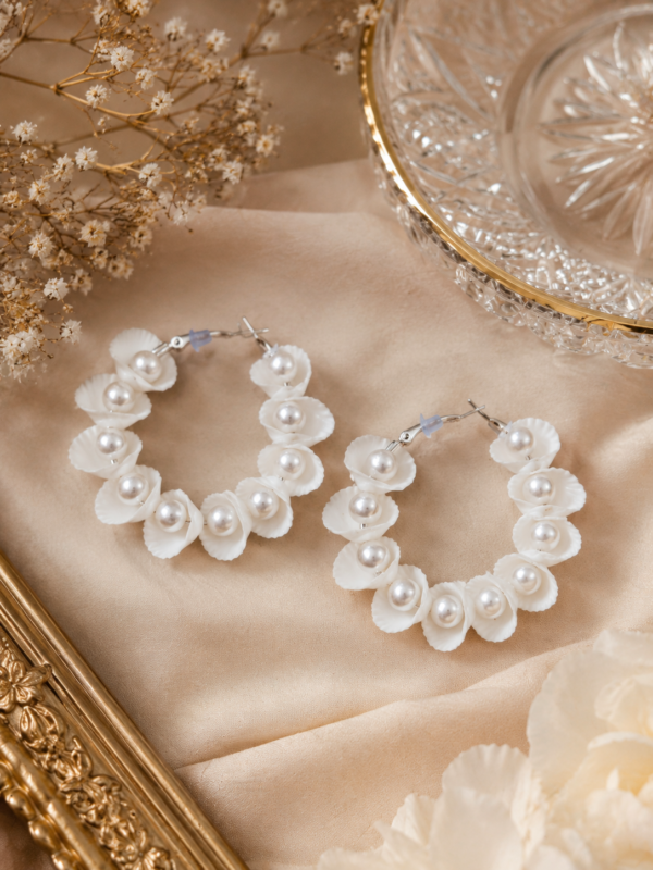 Designer Floral Pearl Hoop Earrings for Women