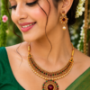 Sawan Special Green Stone Necklace Set with Matching Earrings