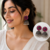 Premium Pink Stone Oxidised Jhumka Earrings Pink Stone Oxidised Jhumka Earrings for Women by SHINE GEHNA