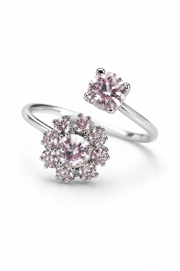 Floral Crystal Adjustable Ring Close-Up