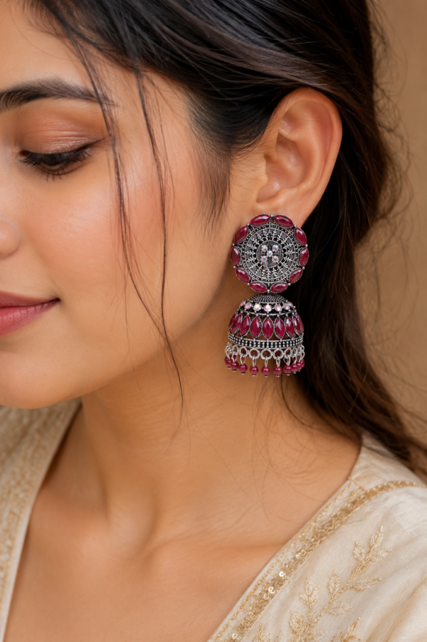 Stylish Party Wear Designer Jhumkas Party Wear Maroon Oxidised Jhumka Earrings