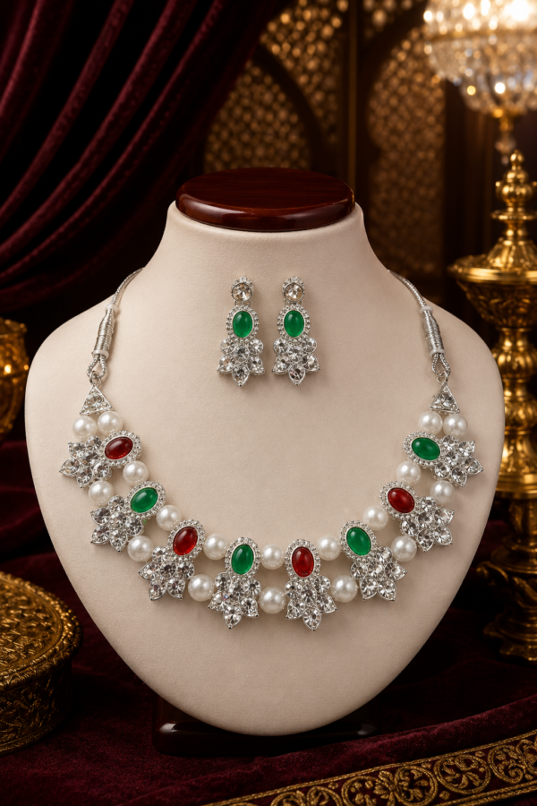 Green Pearl Festival Necklace Set for Temple Visits