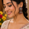 Designer Red Stone Ethnic Jhumka Earrings for Wedding Wear