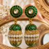 Sawan Special Green Jhumka Earrings Front View Sawan Special Green Jhumka Earrings with Pearl Drops