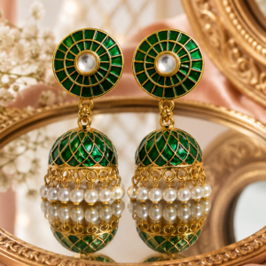 Sawan Special Green Jhumka Earrings with Pearl Drops