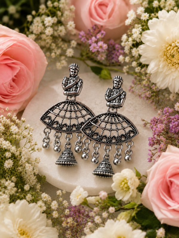 Designer Silver Finish Temple Earrings for Women