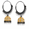 Yellow Meenakari Hoop Jhumka Earrings Front View for Women