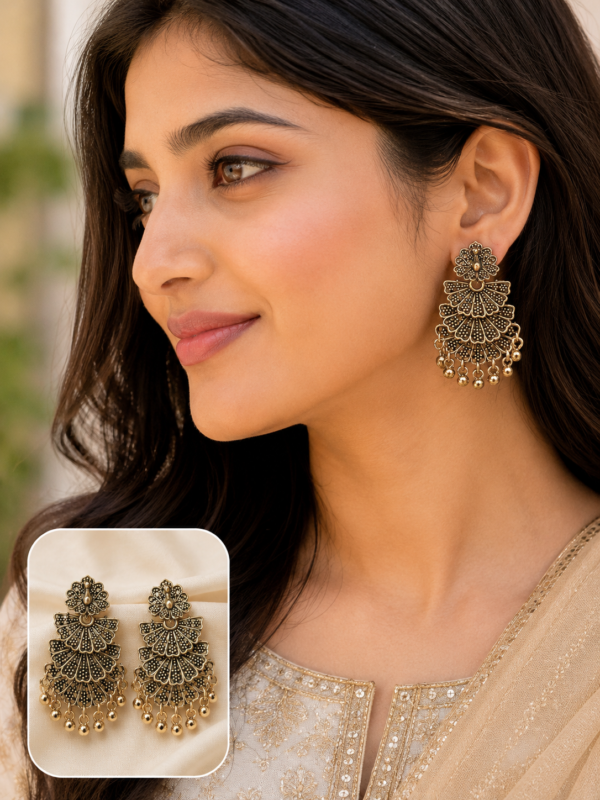 Long Dangle Earrings for Women Antique Gold Designer Artificial Jewellery