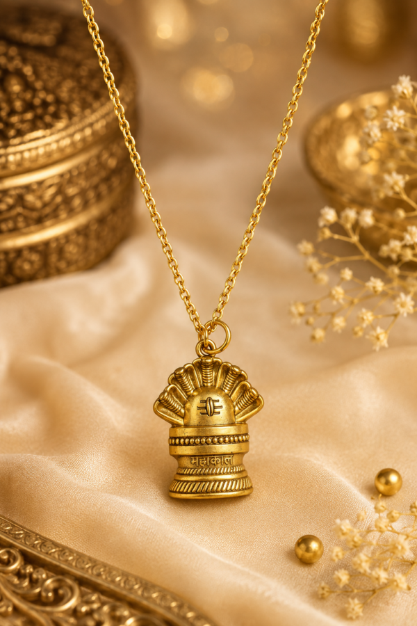 Gold Tone Mahakal Pendant Chain Gold Finish Mahakal Shivling Locket for Men