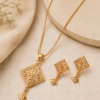 Gold Finish Pendant Necklace Set with Earrings Women's Jewellery