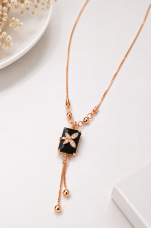 Premium AD Black Stone Pendant Necklace AD Black Stone Pendant Necklace for Women with Rose Gold Finish