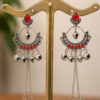 Antique Silver Chandbali Jhumka Earrings | SHINE GEHNA Antique Silver Chandbali Jhumka Earrings for Women with Red Stones