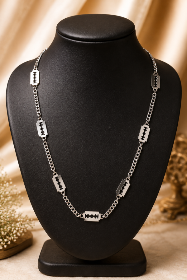 Designer Silver Finish Blade Link Statement Necklace