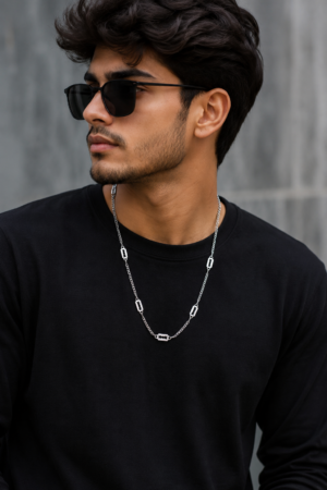 Silver Finish Razor Blade Chain Necklace for Women and Men Premium Artificial Jewellery