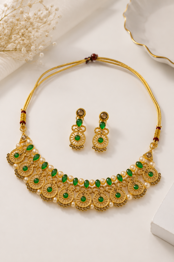 Traditional Green Stone Jewellery Set Traditional Green Stone Necklace Set Wedding Jewellery