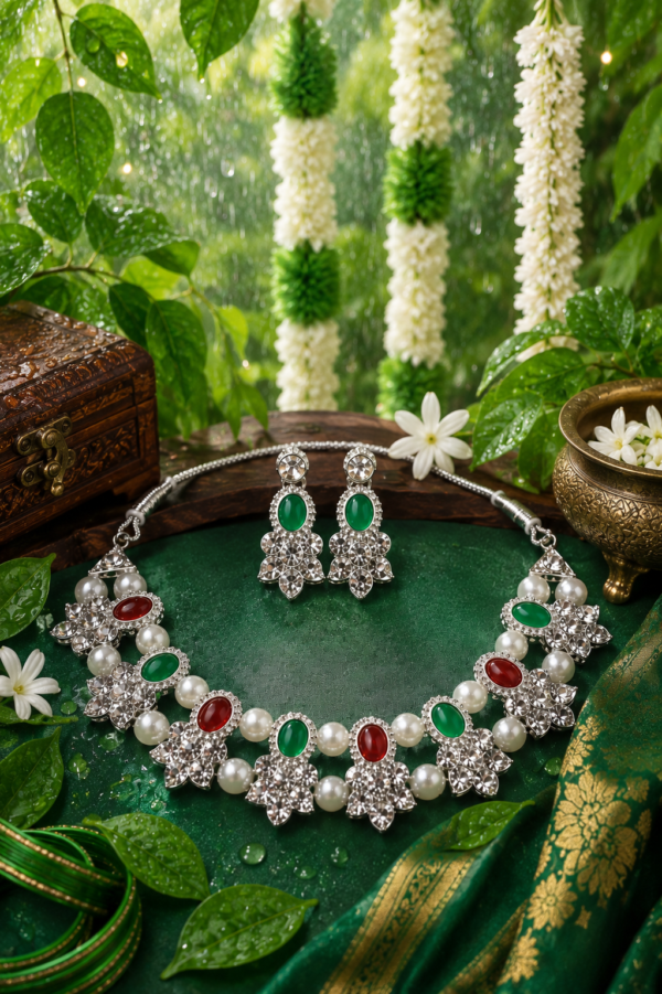 Hariyali Teej Green Stone Necklace Set for Women