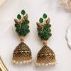 Green Stone Pearl Jhumka Earrings Green Stone Pearl Drop Jhumka Earrings for Sawan Festival