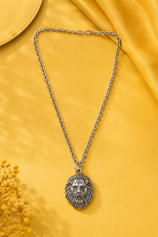 Royal Lion Designer Silver Pendant Silver Lion Necklace Artificial Jewellery Statement Pendant