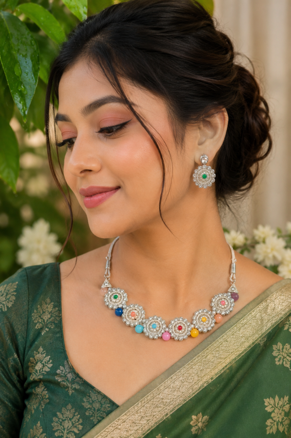 Colorful Floral Necklace Set with Matching Earrings for Women