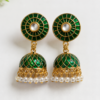 Green Dome Jhumka Earrings Traditional Green Dome Jhumka Earrings for Sawan Festival