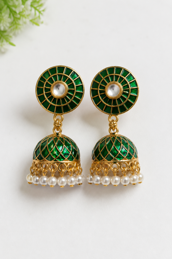 Green Dome Jhumka Earrings Traditional Green Dome Jhumka Earrings for Sawan Festival