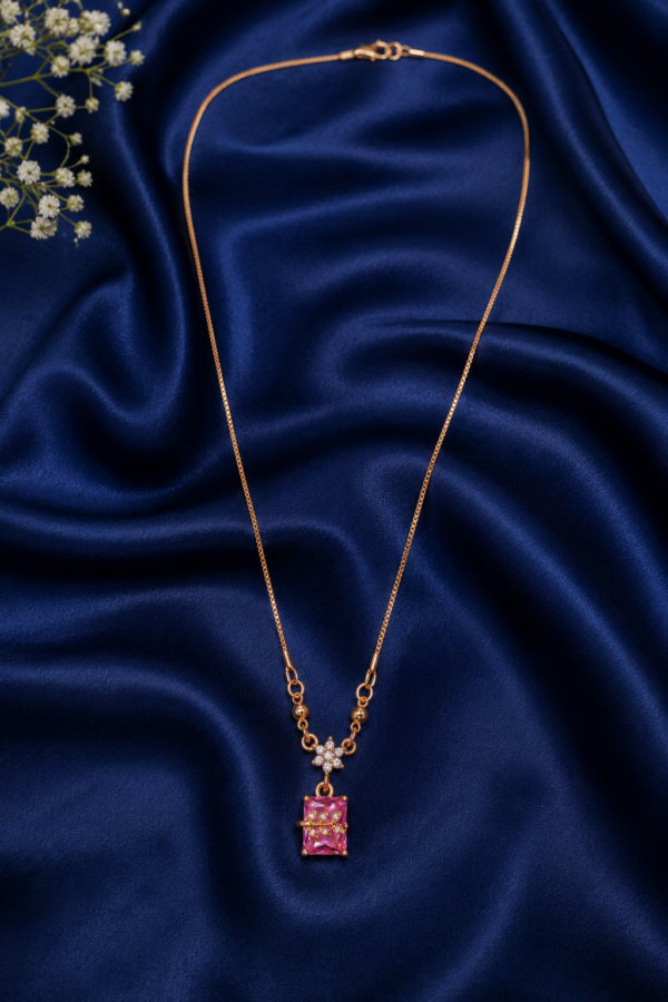Gold Finish Pink Crystal Pendant Necklace for Women