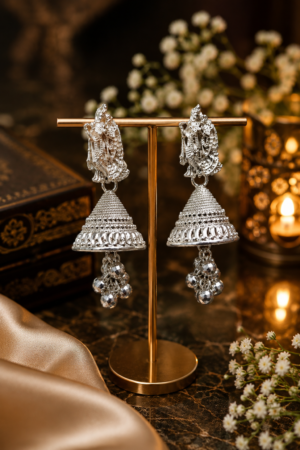 Radha Krishna Jhumka Earrings for Women Silver Finish Artificial Jewellery