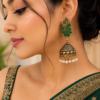Hariyali Teej Green Temple Earrings Hariyali Teej Green Stone Temple Style Jhumka Earrings