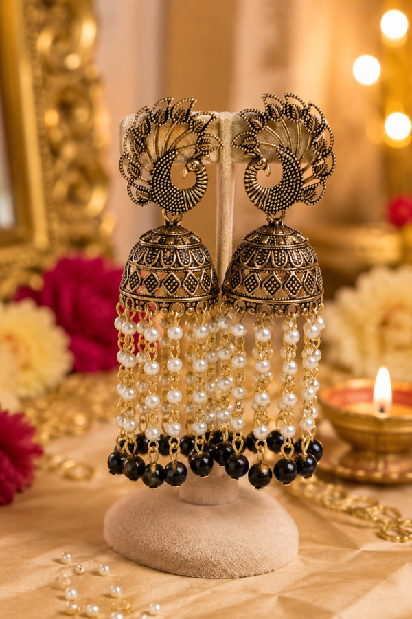 Traditional Peacock Party Wear Earrings Traditional Peacock Pearl Tassel Jhumka Earrings