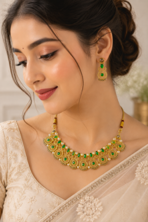 Green Stone Necklace Set for Women Gold Finish Artificial Jewellery