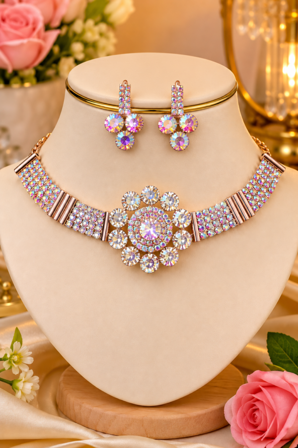Designer Crystal Pendant Necklace Set With Earrings For Women