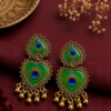 Traditional Peacock Feather Heart Earrings Antique Gold Jewellery