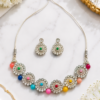 Designer Silver Finish Floral Necklace Set