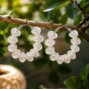 White Floral Pearl Statement Hoop Earrings Close-Up
