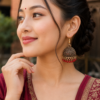 Elegant Red Bead Antique Jhumka Earrings