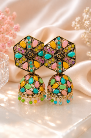 Premium Jhumka Earrings for Women with Multicolor Stones