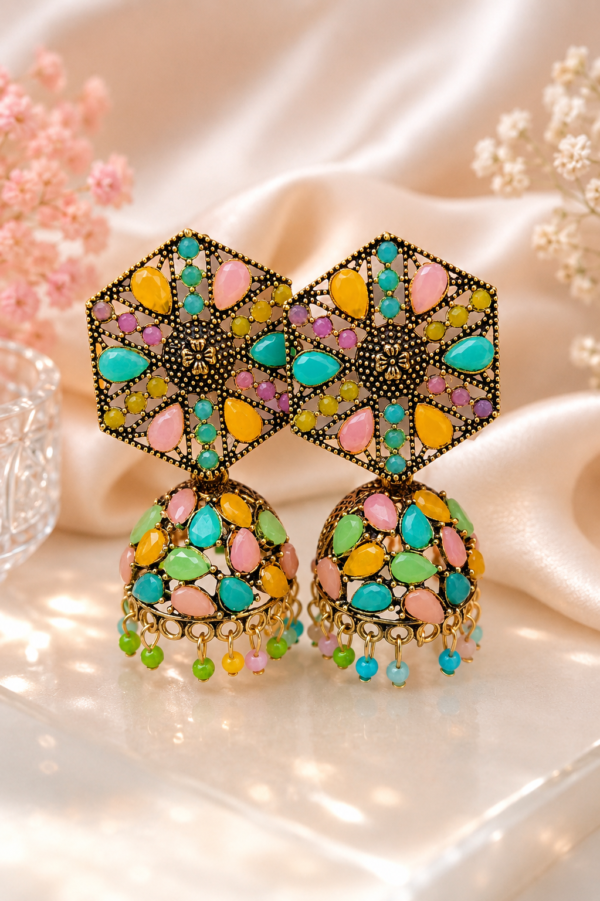 Premium Multicolor Jhumka Earrings for Women Premium Jhumka Earrings for Women with Multicolor Stones