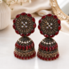 Red Stone Traditional Jhumka Earrings for Women with Antique Finish