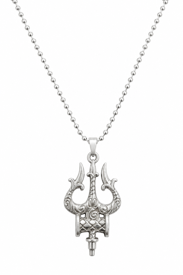Silver Finish Trishul Pendant Necklace