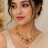 Designer Gold Finish Floral Necklace Set with Earrings