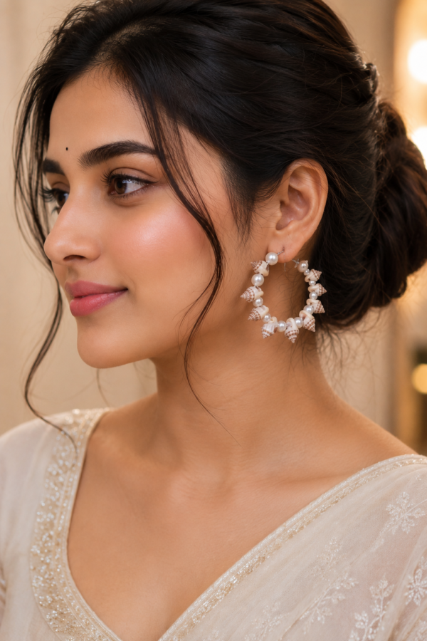 Designer Shell Pearl Hoop Earrings for Women