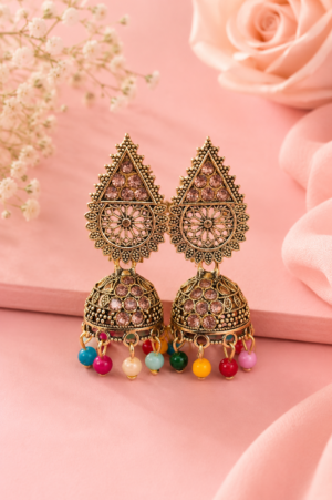 Premium Multicolor Beaded Jhumka Earrings Multicolor Beaded Jhumka Earrings for Women by SHINE GEHNA