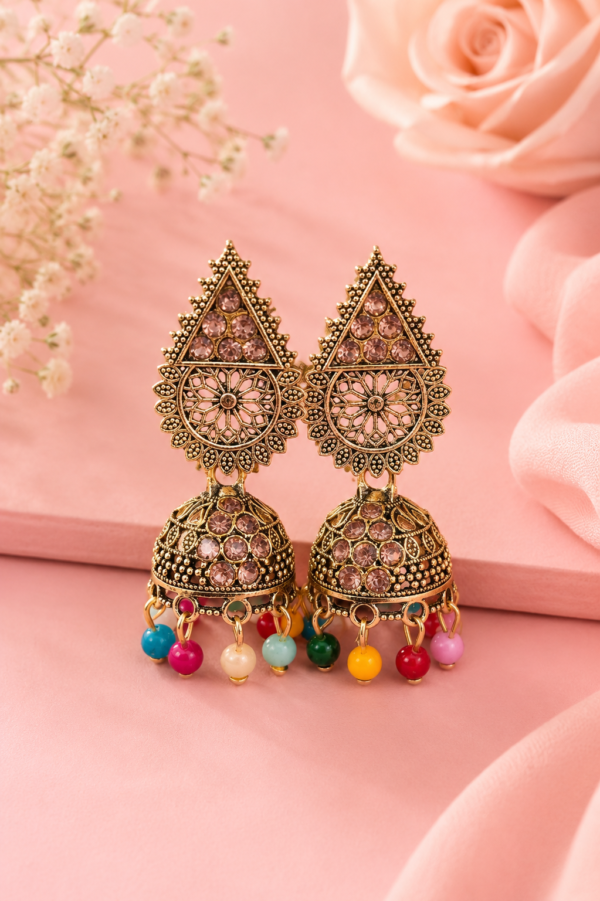 Multicolor Beaded Jhumka Earrings for Women by SHINE GEHNA