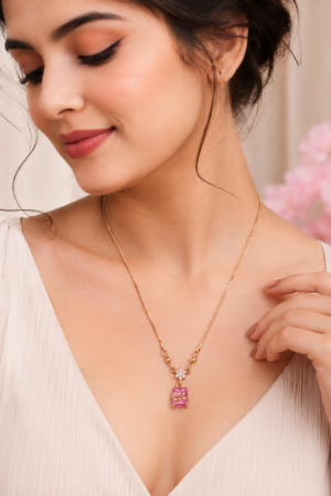 Pink Crystal Pendant Necklace for Women Premium AD Jewellery